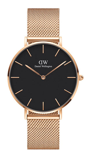 Buy Shop Daniel Wellington Petite Melrose Black Dial Rose Gold Mesh Strap Watch For Women - DW00100303 USA Online