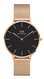Buy Shop Daniel Wellington Petite Melrose Black Dial Rose Gold Mesh Strap Watch For Women - DW00100303 USA Online