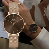 Buy Shop Daniel Wellington Petite Melrose Brown Dial Rose Gold Mesh Strap Watch For Women - DW00100477 USA Online