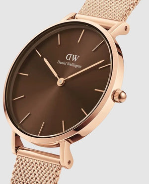 Buy Shop Daniel Wellington Petite Melrose Brown Dial Rose Gold Mesh Strap Watch For Women - DW00100477 USA Online