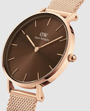 Buy Shop Daniel Wellington Petite Melrose Brown Dial Rose Gold Mesh Strap Watch For Women - DW00100477 USA Online