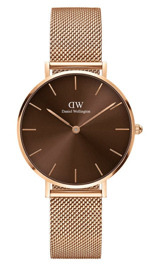 Buy Shop Daniel Wellington Petite Melrose Brown Dial Rose Gold Mesh Strap Watch For Women - DW00100477 USA Online