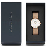 Daniel Wellington Petite Melrose White Dial Rose Gold Mesh Strap Watch For Women - DW00100305