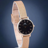 Buy Shop Daniel Wellington Petite Pressed Melrose Black Dial Rose Gold Mesh Strap Watch For Women - DW00100440 USA Online