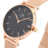 Buy Shop Daniel Wellington Petite Pressed Melrose Black Dial Rose Gold Mesh Strap Watch For Women - DW00100440 USA Online