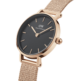 Buy Shop Daniel Wellington Petite Pressed Melrose Black Dial Rose Gold Mesh Strap Watch For Women - DW00100440 USA Online