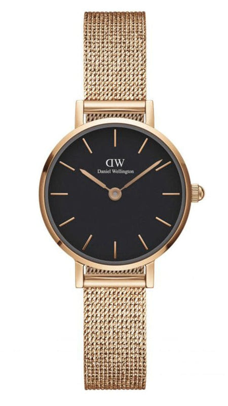 Buy Shop Daniel Wellington Petite Pressed Melrose Black Dial Rose Gold Mesh Strap Watch For Women - DW00100440 USA Online