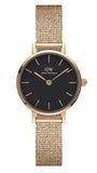 Buy Shop Daniel Wellington Petite Pressed Melrose Black Dial Rose Gold Mesh Strap Watch For Women - DW00100440 USA Online