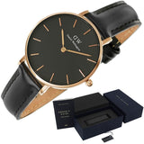 Buy Shop Daniel Wellington Petite Sheffield Black Dial Black Leather Strap Watch For Women - DW00100168 USA Online