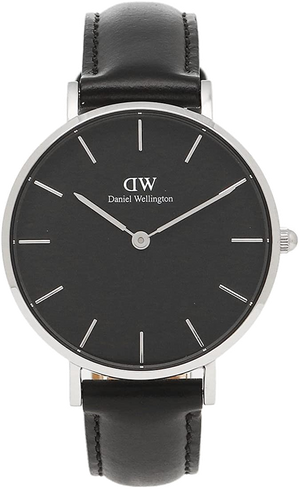 Buy Shop Daniel Wellington Petite Sheffield Black Dial Black Leather Strap Watch For Women - DW00100180 USA Online