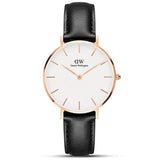 Buy Shop Daniel Wellington Petite Sheffield White Dial Black Leather Strap Watch For Women - DW00100174 USA Online