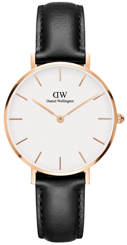Buy Shop Daniel Wellington Petite Sheffield White Dial Black Leather Strap Watch For Women - DW00100174 USA Online