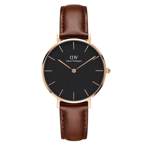 Buy Shop Daniel Wellington Petite St Mawes Black Dial Brown Leather Strap Watch For Women - DW00100169 USA Online