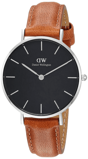 Buy Shop Daniel Wellington Petite Sterling Black Dial Brown Leather Strap Watch For Women - DW00100178 USA Online