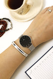 Buy Shop Daniel Wellington Petite Sterling Black Dial Silver Mesh Bracelet Watch For Women - DW00100304 USA Online
