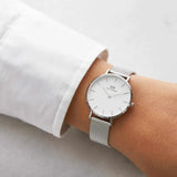 Buy Shop Daniel Wellington Petite Sterling White Dial Silver Mesh Bracelet Watch For Women - DW00100164 USA Online