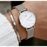 Buy Shop Daniel Wellington Petite Sterling White Dial Silver Mesh Bracelet Watch For Women - DW00100164 USA Online