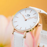 Buy Shop Daniel Wellington Petite White Dial White Leather Strap Watch For Women - DW00100249 USA Online