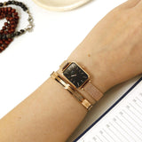 Buy Shop Daniel Wellington Quadro Melrose Black Dial Rose Gold Mesh Bracelet Watch For Women - DW00100432 USA Online