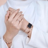 Buy Shop Daniel Wellington Quadro Melrose Black Dial Rose Gold Mesh Bracelet Watch For Women - DW00100432 USA Online