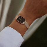 Buy Shop Daniel Wellington Quadro Melrose Black Dial Rose Gold Mesh Bracelet Watch For Women - DW00100432 USA Online