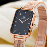 Buy Shop Daniel Wellington Quadro Melrose Black Dial Rose Gold Mesh Bracelet Watch For Women - DW00100432 USA Online
