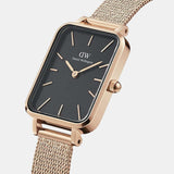 Buy Shop Daniel Wellington Quadro Melrose Black Dial Rose Gold Mesh Bracelet Watch For Women - DW00100432 USA Online