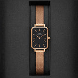 Buy Shop Daniel Wellington Quadro Melrose Black Dial Rose Gold Mesh Bracelet Watch For Women - DW00100432 USA Online