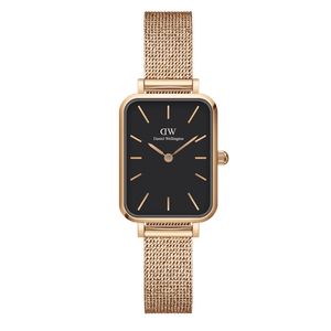 Buy Shop Daniel Wellington Quadro Melrose Black Dial Rose Gold Mesh Bracelet Watch For Women - DW00100432 USA Online