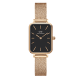 Buy Shop Daniel Wellington Quadro Melrose Black Dial Rose Gold Mesh Bracelet Watch For Women - DW00100432 USA Online
