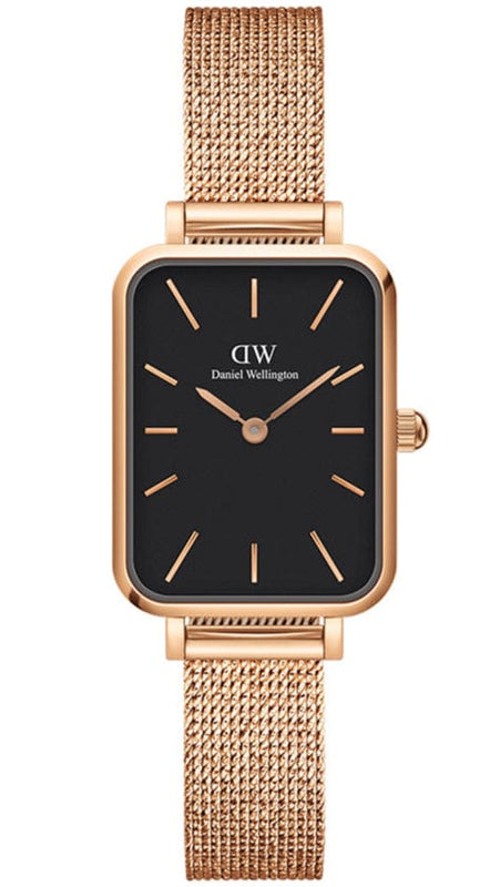 Buy Shop Daniel Wellington Quadro Melrose Black Dial Rose Gold Mesh Bracelet Watch For Women - DW00100432 USA Online