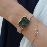Buy Shop Daniel Wellington Quadro Melrose Green Dial Rose Gold Mesh Strap Watch For Women - DW00100437 USA Online