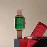Buy Shop Daniel Wellington Quadro Melrose Green Dial Rose Gold Mesh Strap Watch For Women - DW00100437 USA Online
