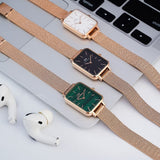 Buy Shop Daniel Wellington Quadro Melrose Green Dial Rose Gold Mesh Strap Watch For Women - DW00100437 USA Online