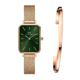 Buy Shop Daniel Wellington Quadro Melrose Green Dial Rose Gold Mesh Strap Watch For Women - DW00100437 USA Online