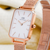 Buy Shop Daniel Wellington Quadro Melrose White Dial Gold Mesh Strap Watch For Women - DW00100431 USA Online