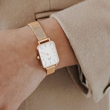Buy Shop Daniel Wellington Quadro Melrose White Dial Gold Mesh Strap Watch For Women - DW00100431 USA Online