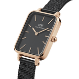 Buy Shop Daniel Wellington Quadro Pressed Ashfield Black Dial Black Mesh Strap Watch for Women - DW00100467 USA Online