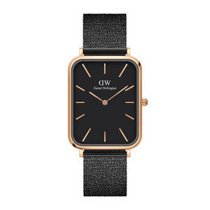 Buy Shop Daniel Wellington Quadro Pressed Ashfield Black Dial Black Mesh Strap Watch for Women - DW00100467 USA Online