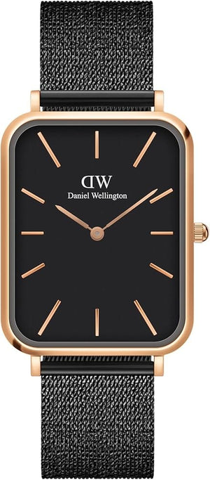 Buy Shop Daniel Wellington Quadro Pressed Ashfield Black Dial Black Mesh Strap Watch for Women - DW00100467 USA Online