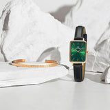 Buy Shop Daniel Wellington Quadro Pressed Melrose Emerald Green Dial Black Leather Strap Watch For Women - DW00100446 USA Online
