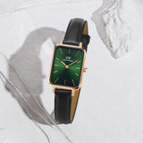 Buy Shop Daniel Wellington Quadro Pressed Melrose Emerald Green Dial Black Leather Strap Watch For Women - DW00100446 USA Online