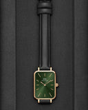Buy Shop Daniel Wellington Quadro Pressed Melrose Emerald Green Dial Black Leather Strap Watch For Women - DW00100446 USA Online