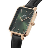 Buy Shop Daniel Wellington Quadro Pressed Melrose Emerald Green Dial Black Leather Strap Watch For Women - DW00100446 USA Online