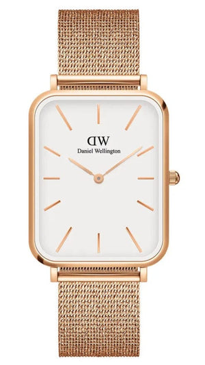 Buy Shop Daniel Wellington Quadro Pressed Melrose White Dial Rose Gold Mesh Strap Watch For Women - DW00100465 USA Online