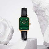 Buy Shop Daniel Wellington Quadro Pressed Sheffield Green Dial Black Leather Strap Watch For Women - DW00100439 USA Online