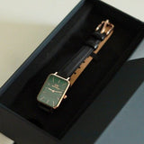 Buy Shop Daniel Wellington Quadro Pressed Sheffield Green Dial Black Leather Strap Watch For Women - DW00100439 USA Online