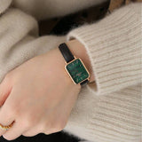 Buy Shop Daniel Wellington Quadro Pressed Sheffield Green Dial Black Leather Strap Watch For Women - DW00100439 USA Online