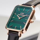 Buy Shop Daniel Wellington Quadro Pressed Sheffield Green Dial Black Leather Strap Watch For Women - DW00100439 USA Online