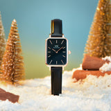 Buy Shop Daniel Wellington Quadro Sheffield Black Dial Black Leather Strap Watch For Women - DW00100435 USA Online